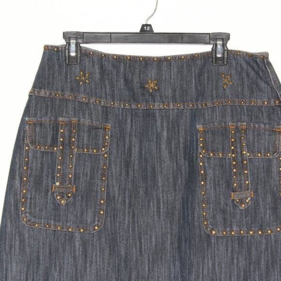 Denim Maxi Skirt Size Large with Stud Details - Picture 2 of 5